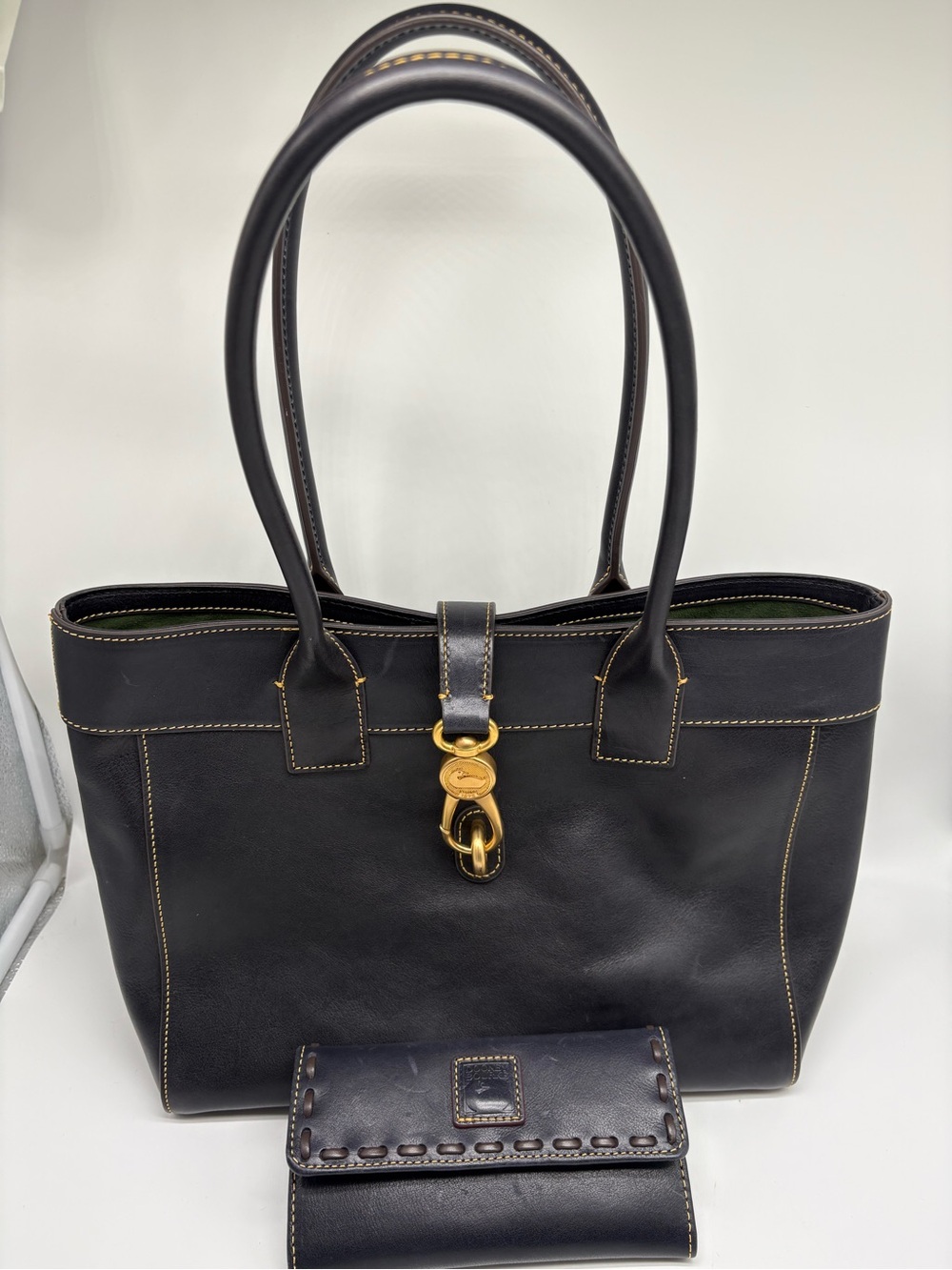 Dooney & Bourke Florentine Leather Amelie Tote Bag and Wallet in color Black
